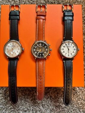 Shinola Runwell Watch Lot – 2 Sub-Second + 1 Chronograph – Leather Straps